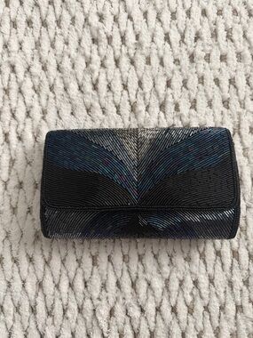 Black and Blue Beaded Evening Clutch - With Matching Strap